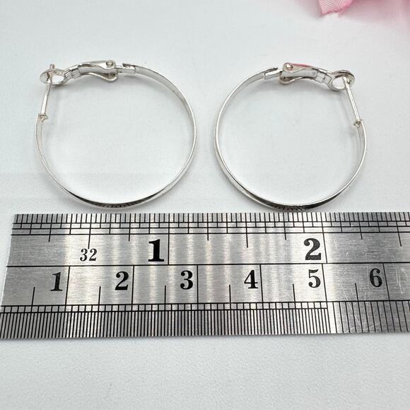 925 Sterling Silver Hoop Earrings IBB TH Hinge Back Pierced Timeless - Picture 11 of 12